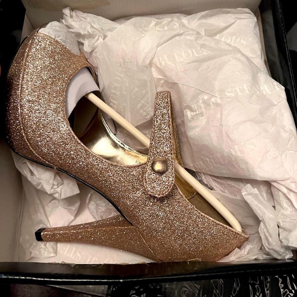 Just fab gold open toe heels